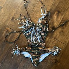 This Gorgeous Camouflage Swimsuit Is Custom Made ( I Have 2 Others As Well). It’s Totally Adjustable!! Can Fit A Small/Medium/Large. Scrunch Butt, Ties At The Waist, Neck And Back. Padded.. Since It’s Custom I Couldn’t Return Any Of Them, My Torso Is Just Too Long, Not One Piece Has Fit Me.Ever. Even If I Size Up. Ask Me Any Questions! Skull Swimsuit, Bff Birthday, Tropical Bikinis, Black Tankini, Printed Tankini, Swim Suits, Agent Provocateur, Cheeky Bikinis, Matching Sets