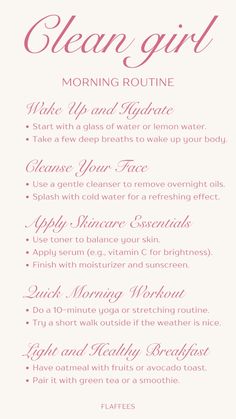 Step into the clean girl era with this refreshing morning routine! Focus on minimalist self-care, glowing skin, and a calm start to your day. Perfect for anyone embracing simplicity and self-love. Order Of Skin Care Products Morning, Step By Step Morning Routine, Relaxing Morning Routine, Self Care Night Routine Checklist, Model Morning Routine, Clean Girl Day Routine, Self-care Routine List, Clean Girl Routine List, Morning Routines Women