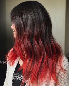 Red And Black Hair Color, Black Hair Color Ideas, Dyed Tips, Red Tips, Hair Dye Tips, Color For Black Hair