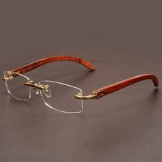 Gold Glasses Frames, Wooden Eyewear, Wooden Glasses, Gold Glasses, Mens Glasses Frames, Rimless Glasses, Men's Eyeglasses, Eyewear Accessories, Brand Designer