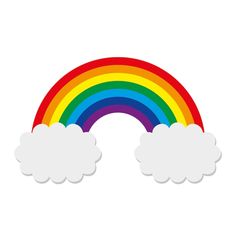 a rainbow with clouds in the sky and some white clouds on the ground below it