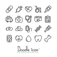 the doodle icon set includes different medical items