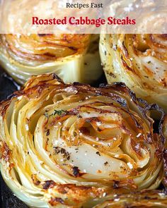 roasted cabbage steaks with garlic and herbs on top