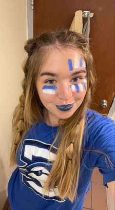 Cute School Face Paint, Football Game Body Painting, Rugby Face Paint, College Face Paint, Easy School Spirit Face Paint, Team Spirit Face Paint Ideas, Field Day Face Paint, Argentina Face Paint