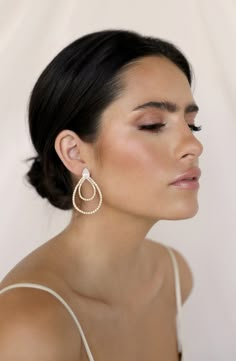 Ettika Layered Crystal Frontal Hoop Earrings | Nordstrom Bride Elegant Makeup, White Top Makeup Look, Elegant Wedding Guest Makeup, Natural Wedding Makeup Bold Lip, September Wedding Makeup, Simple Elegant Bridal Makeup, Mother In Law Makeup Wedding, Natural Glowy Wedding Makeup Brunette, Bridal Makeup For Brown Eyes Tutorial