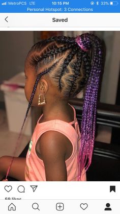 Dense Curly Hair, Valentine’s Day Hairstyles Black Kids, Purple Braids For Kids, Braided Pigtails Black Kids, Pink And Black Braids For Kids, Kids Crochet Hairstyles, Chi Hair, Kids Cornrow Hairstyles, Hairstyles For Black Kids