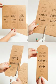 the instructions for how to make a mother of the bride bookmark with paper and scissors