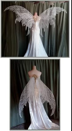 two pictures of an angel dress with wings