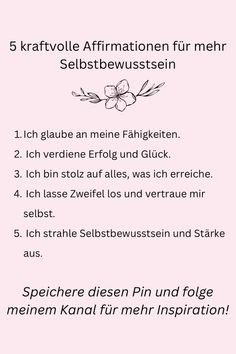 a pink poster with the words 5 kraatvolle affirmationen fur men