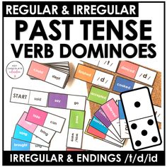 the irregular and irregular past tense verb dominoes are on display in this classroom poster