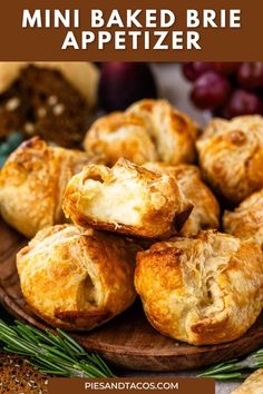 mini baked brie appetizer on a wooden platter