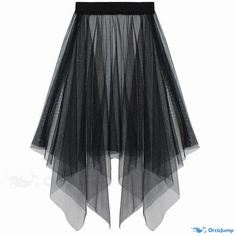 Orcajump - Irregular Single-Layer Chiffon Skirt Cover-Up Dress with Sheer Mesh Half Skirt - Inner Layer Slip Dress for Layering and Outer Wear. Summer Party Skirt With High-low Hem, Summer Party Skirt With Asymmetrical Hem, Black Handkerchief Hem Party Skirt, Black Handkerchief Hem Skirt For Party, Black Party Skirt With Handkerchief Hem, Black Handkerchief Hem Skirt For Summer, Black Handkerchief Hem Skirt For Spring, Flowy Handkerchief Hem Party Skirt, Flowy Handkerchief Hem Skirt For Party