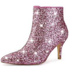 Pretty meets practical on this sparkly glitter ankle boots with glitzy crystals at the whole, Sparkling glitter gives a celebratory vibe to this pretty ankle boot made with handy pull tabs on the side. Hustle back to the disco era in this all-aglitter pointed-toe boot. Glitter Ankle Boots; Sparkle Glitter Boots; Pointy Toe; Stiletto Heel; Size Zipper. Vamp: Glitter; Outsole: Rubber; Heel: ABS. Heel Height: 3 1/7 inches; Shaft Height: 4 inches. Pointed-toe design, elegant, pretty, polished, and d Christmas Party Boots With Round Toe, Party Boots With Shimmer And Round Toe, Shimmer Round Toe Boots For Party, Glamorous Glitter Heels For Winter, Glamorous Holiday Boots With Round Toe, Sparkling Party Boots For Fall, Glamorous Round Toe Boots For Holidays, Fall Party Sparkling Boots, Glitter Boots With Pointed Toe For Party