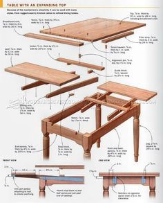 the plans for a table with an extended top are shown in this page, which shows how