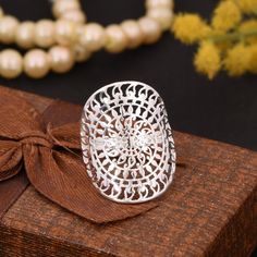 Beautiful Mandala Ring / Designer Every Day Ring / Unique 925 Sterling Silver Ring / Every Occasion Ring / Statement Ring / Gift For Her. .   This Product can be gifted on the following Occasions:- Birthday Gift, Anniversary Gift, Wedding Gift, Baby Shower Gift, Graduation Ceremony, Friendship Day Gift, Daughter's Day Gift, Mother's Day Gift, Valentine's Day Gift, Christmas Gift, Thanks Giving Day NOTE: All our Rose Gold and Yellow Gold Jewelry is Micron Plated. Therefore we recommend that bette Silver Oval Engraved Ring For Gift, Silver Crystal Round Ring As Gift, Fine Jewelry Filigree Ring For Gift, Round Filigree Ring As A Gift, Filigree Ring Jewelry Gift, Silver Crystal Ring Gift, Intricate Design Open Ring, Silver Open Ring Flower Design For Anniversary, Silver Crystal Ring As Gift