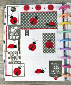 an open planner with ladybugs on it