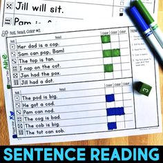 sentence reading worksheet with pen and pencil on top of it next to an image of