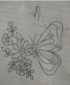 a drawing of a butterfly with flowers on it