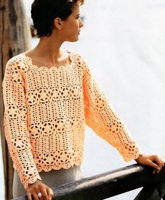 "Woman's Crochet Sweater Top ~ 30\" - 38\" ~  Sport 5 Ply Cotton ~ Crochet Pattern Instant PDF DownloadHook D/3   3mm" Crochet Sweater Top, Cotton Crochet Patterns, Aran Knitting Patterns, Boho Coat, Womens Crochet Patterns, Vintage Crochet Pattern, Matching Sweaters, Scarf Top, Chunky Wool