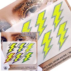 BODY GLITTER ART - GLITTER TATTOOS - LIGHTWEIGHT STICKERS - MULTI-COLOR PAWS Introducing the Gold Lightning Bolt Face Sticker! These stickers are lightweight and designed to act like a tattoo. Each sheet contains six bolts and measures 1.125 inches in height and 0.75 inches in width. You can wear them on your cheek to show off your game face. Please note that these stickers are handmade and made to order, so we do not accept returns. For the best results, make sure the area where you want to app