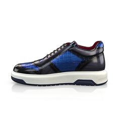 Men`s Luxury Flat Sneakers 49093 | Girotti Blue Leather Lace-up Sneakers, Blue Calf Leather Sneakers With Rubber Sole, Blue Calf Leather Sneakers With Contrast Sole, Blue Calf Leather Sneakers With Stitched Sole, Luxury Blue Sneakers With Rubber Sole, Luxury Blue Sneakers With Contrast Sole, Designer Leather Sneakers With Textured Sole, Luxury Blue Sneakers With Textured Sole, Blue Leather Lace-up Shoes