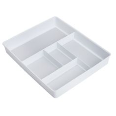 a white tray with four compartments on it