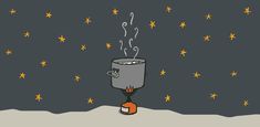 an illustration of a hot beverage being poured into a mug with stars in the background