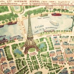 an illustrated map of the eiffel tower in paris, with lots of buildings