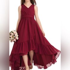 Junior Bridesmaid Dresses Flower Girls Dress Party Dresses With Pleated Red Junior Bridesmaid Dresses, Jr Bridesmaid Dresses For Kids, Formal Dance, Red Bridesmaid Dresses, Graduation Dresses, Junior Bridesmaid Dresses, Junior Bridesmaid, Dress With Tie, Flower Girls