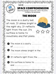 the moon worksheet for kids to learn how to read and understand it's phases