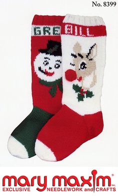 two christmas socks with dogs on them and the words gree bill written in red