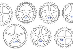 four gears are shown with the numbers on each side and one is labeled in blue