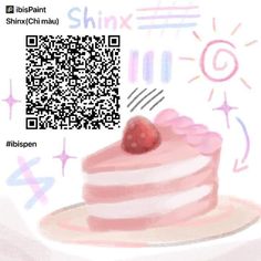 a piece of cake on a plate with a qr code