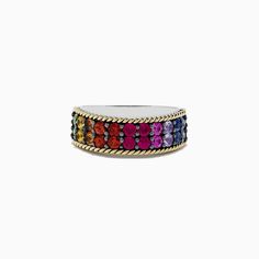 Effy Mosaic Sterling Silver & 18K Gold Multi Sapphire Ring, 1.70 TCW Gold N, Multi Sapphire, Rope Bracelet, Sapphire Ring, Gold Metal, 18k Gold, Mosaic, Sapphire, Sterling Silver