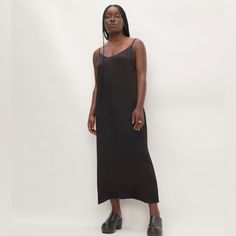 Minimal Effort, Maximum Style. Whatever The Occasion, This Versatile Hammered Satin Slip Dress Will See You Through In Style. A Sleek And Minimalist Midi Length Silhouette, It Features A Scoop Neck, Spaghetti Straps, And Neat Side Slit. It’s Made With Our Hammered Satin Effect Viscose For That Gentle Shine And Instant Put-Together Polish. Dress Up With Heels And A Blazer, Or Go Low-Key With Sandals. Fit Relaxed Fit Materials 100% Viscose Care Machine Wash Cold With Like Colors. Only Non-Chlorine Polish Dress, Dark Green Shirt, Fast Fashion Brands, Black Slip Dress, Satin Slip, Satin Slip Dress, Green Shirt, Low Key, Fast Fashion