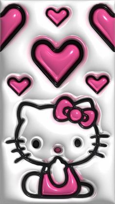 a hello kitty wallpaper with hearts in the background