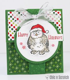 a christmas card with an owl wearing a santa hat