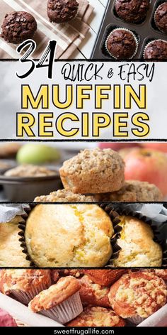 muffins and cupcakes with text overlay that reads, 34 quick & easy muffin recipes