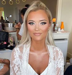 Wedding Day Looks Brides, Full Glam Bride Makeup, Soft Bridal Makeup Romantic Hazel Eyes, Angel Bridal Makeup, Bridal Hair And Makeup For Blondes, Full Glam Wedding Makeup Blue Eyes, Silver Bridal Makeup, Bridal Makeup For Green Eyes Blonde Hair, Wedding Hair Big