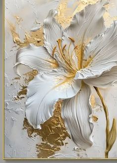 a white and gold flower is shown in this artistic painting by artist susan grisell