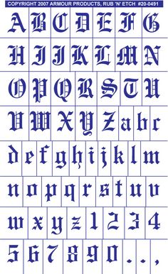 an old english alphabet in blue ink