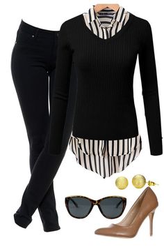 Stitch Fix Stylist I like the stripes and black sweater. How to make this not look bulky. Need good leggings. Fashionable Work Outfit, Stitch Fix Outfits, Mode Casual, Winter Trends, 가을 패션, Work Outfits Women, Fashion Mode, Business Casual Outfits, Looks Style