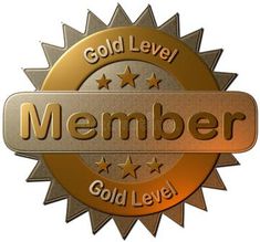 a gold badge with the words member and five stars on it that says member, gold level