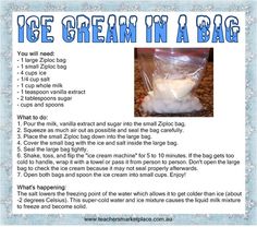 an ice cream in a bag recipe with instructions on how to make it and what to use