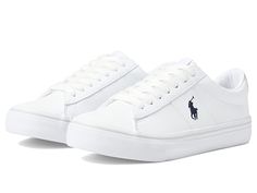 Polo Ralph Lauren Kids Sayer (Big Kid) - Kid's Shoes : White Tumbled/Grey/Navy Pony Player : The versatile Polo Ralph Lauren Kids Sayer sneakers offer a remarkable addition to your staple styles. Synthetic upper. Textile lining and insole. Lace-up closure. Contrasting brand logo on the side. Brand lettering on the back heel. Round toe design. Synthetic outsole. Imported. Measurements: Weight: 10 oz Product measurements were taken using size 3.5 Big Kid, width M. Please note that measurements may Sneakers With White Sole And Logo For Light Sports, High-top Sneakers For Light Sports With Logo, Sporty Lace-up High-top Sneakers With Embroidered Logo, Casual Lace-up Sneakers With Logo, Sporty Sneakers With Embossed Logo And White Sole, Sporty High-top Sneakers With Embroidered Logo, Mid-top Sneakers With Embroidered Logo And White Sole, Sporty High-top Sneakers With Embossed Logo And White Sole, Classic Sneakers With Embroidered Logo And Round Toe