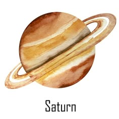 an image of saturn in watercolor on white paper with the word saturn below it