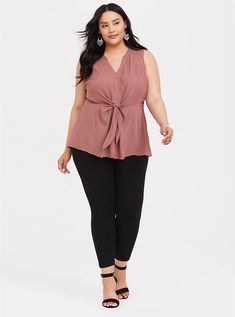 Walnut Georgette Peplum Tie Sleeveless Blouse, WALNUT Flattering Clothes For Plus Size Women, Plus Size Business Attire Business Casual, Plus Size Shirts For Women Work Clothes, Busniss Casual Women Plus Size, Plus Size Blouses For Women Indian, Plus Size Business Attire Casual, Blouse For Plus Size Woman, Professional Tops For Women Plus Size, Plus Size Button Ups