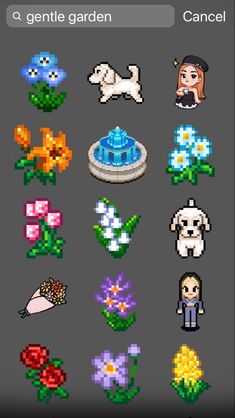 an iphone screen with pixel art on it and flowers in different colors, sizes and shapes