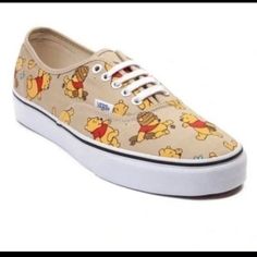 Vans X Disney Winnie The Pooh Limited Edition Sneakers Size 5. Few Marks On Shoes And Outsoles. Minimal Sole Wear. -Tan Winnie The Pooh Print Canvas Upper With Rubber Soles. - In This Exclusive Vans And Disney Collaboration, Winnie The Pooh Becomes The Focal Point Of A Fun, Cheeky Iteration Of Vans’ Classic Shoe. The Vans Authentic 'Winnie The Pooh' Features A Khaki Canvas Upper With Pooh Graphics Throughout. In Each Image, Pooh Is Performing Different Gestures: Skipping, Playing, Or Colliding W Slip On Converse, Trainer Red, Vans Collection, Vans Disney, Rare Vans, Cute Disney Outfits, Disney Vans, Sneak Attack, Classic Vans