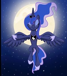 an image of a pony with wings flying in the night sky and moon behind it